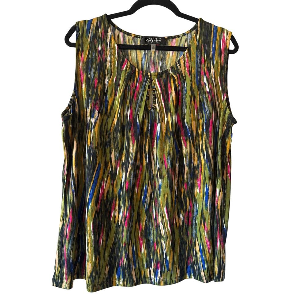 Kasper Pleated Keyhole Sleeveless Blouse, 1X